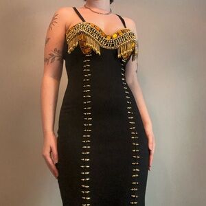 Sexy avant-garde bodycon beaded gown